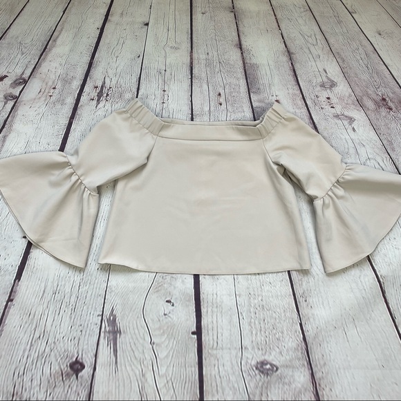 ASOS Cropped Top Bell Sleeves Woman’s Size 2 Blush Nude - Picture 2 of 10